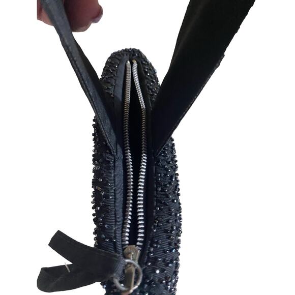 Evening Purse Handle Bag 6-8 Inches Black Zip Center Formal Holiday Party - Picture 4 of 10